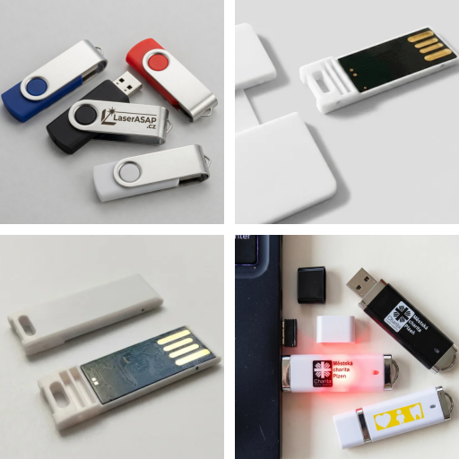 Nejlevnější USB flash disky s potiskem - ukázky potisku, laserového gravírování i bez označení