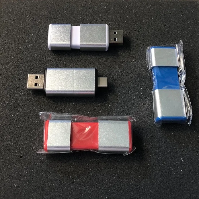 USB+USBC flash disky s výsuvnou krytkou pro reklamní gravírování laserem - Elegantní flash disky 2v1 v provedení ALU + plast, výsuvná konstrukce.